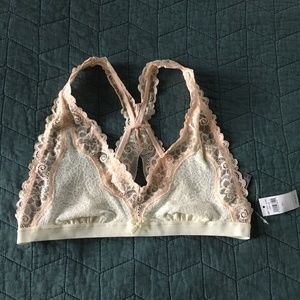 NWT Aerie Lace Bralette, Pink/Ivory, Large